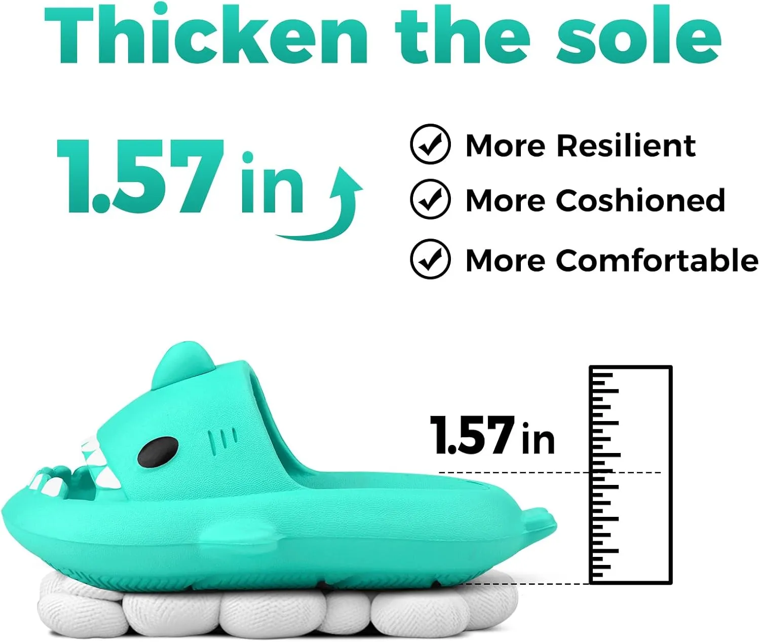Kids Shark Slides丨Pillow Shower Sandals Quick Dry Slippers丨Toddler Boys Girls Comfy Cloud Slides丨Summer Non-Slip Thick Sole Beach Pool shoes