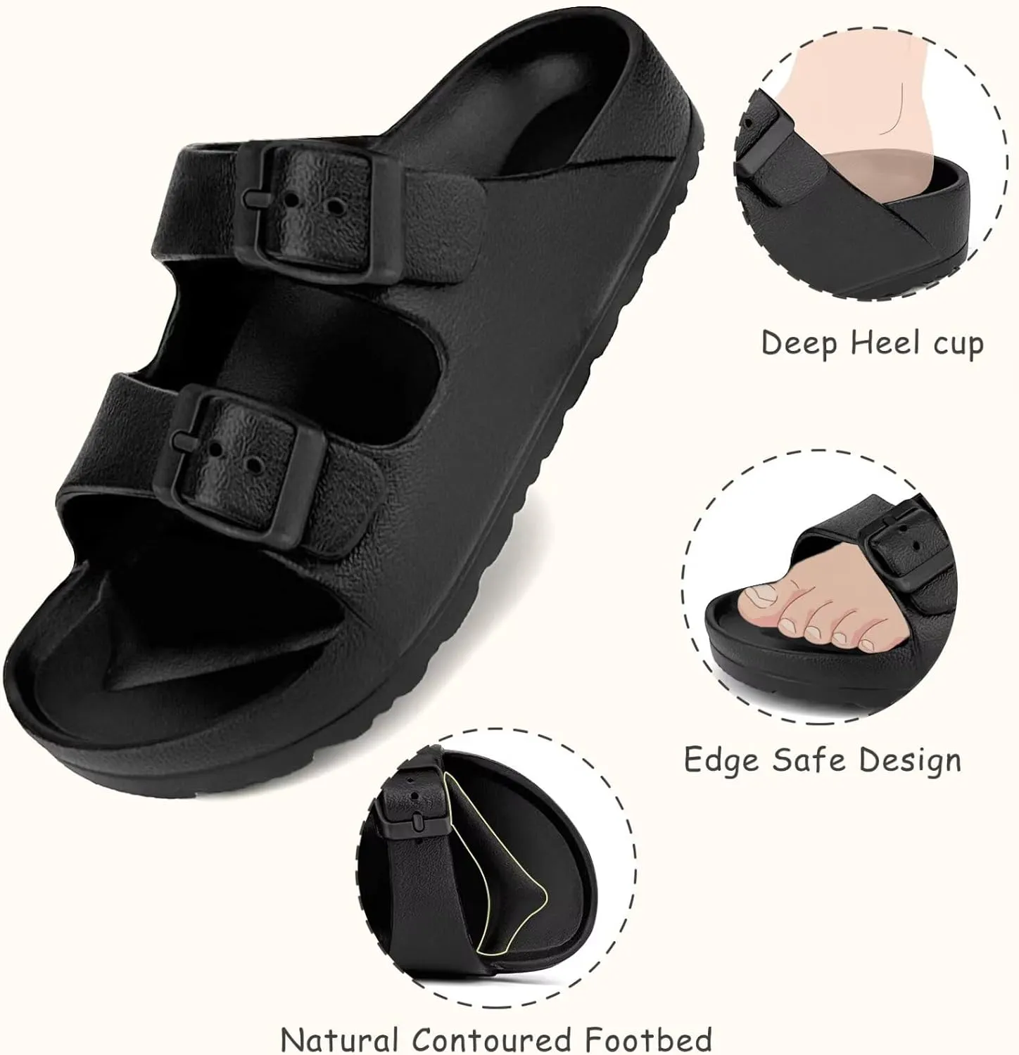Kids Slide Sandals Boys Girls Buckle Adjustable EVA Slipper Sandals