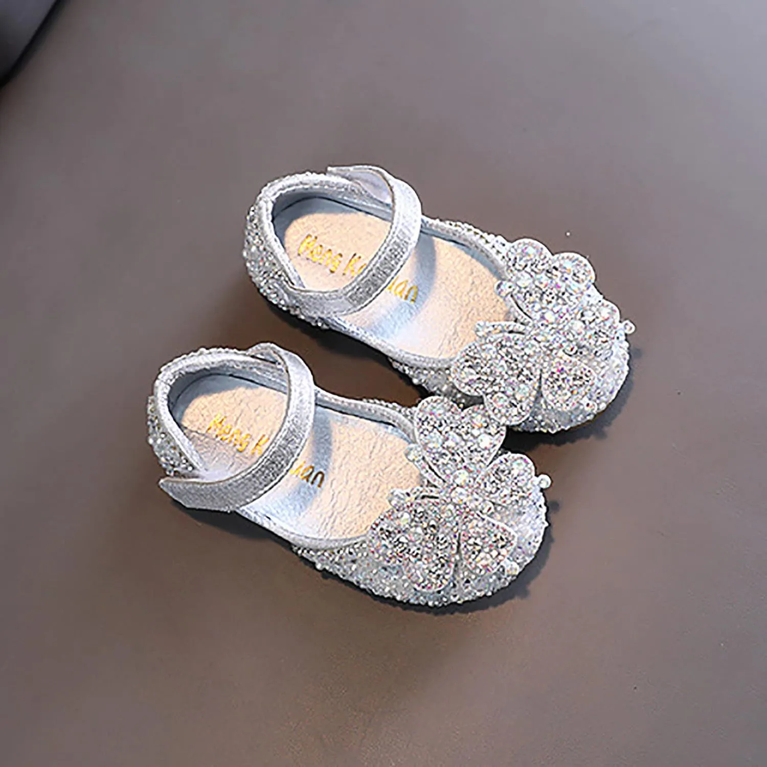Kids Toddler Girls Rhinestones Butterfly Dress Shoes Baby Flat Bottom Princess Sandals Flower Wedding Party Shoes