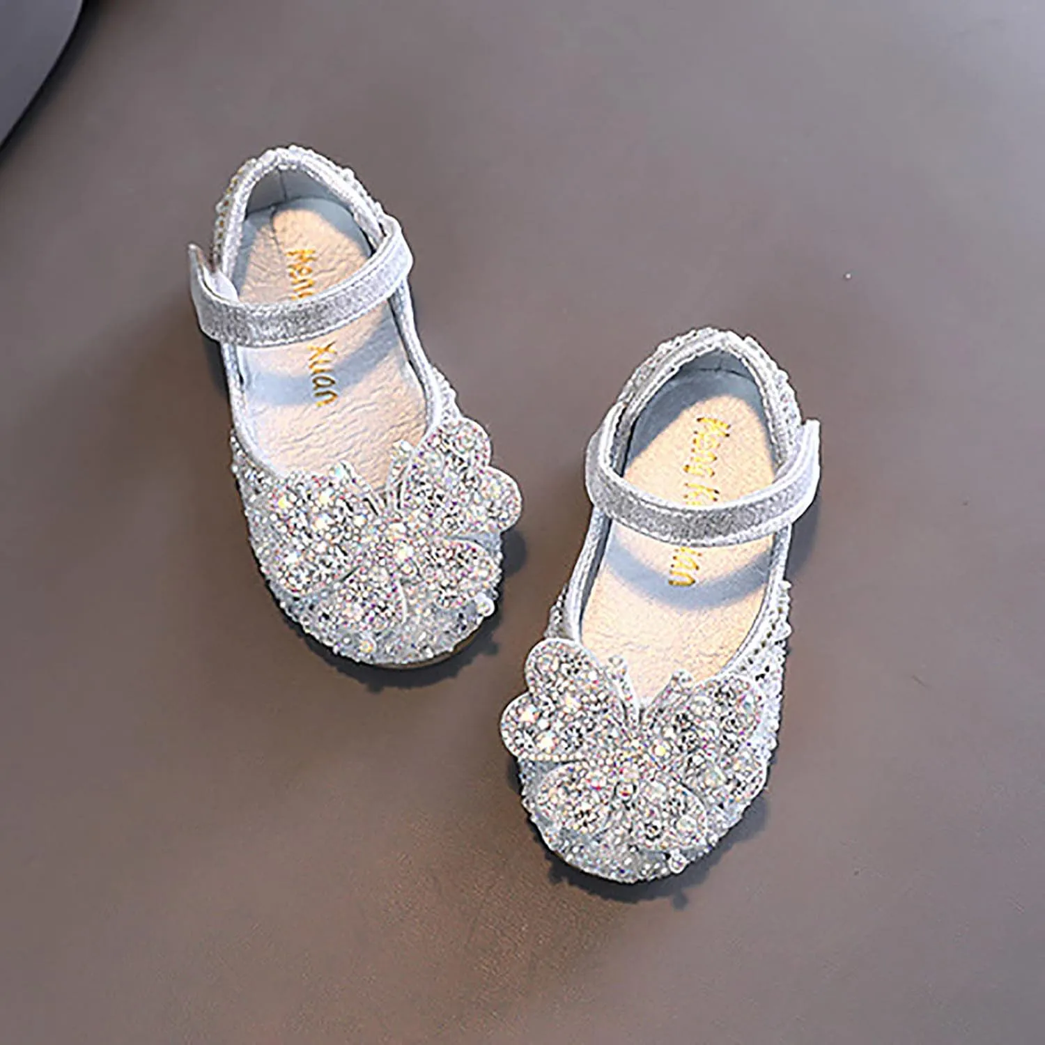 Kids Toddler Girls Rhinestones Butterfly Dress Shoes Baby Flat Bottom Princess Sandals Flower Wedding Party Shoes