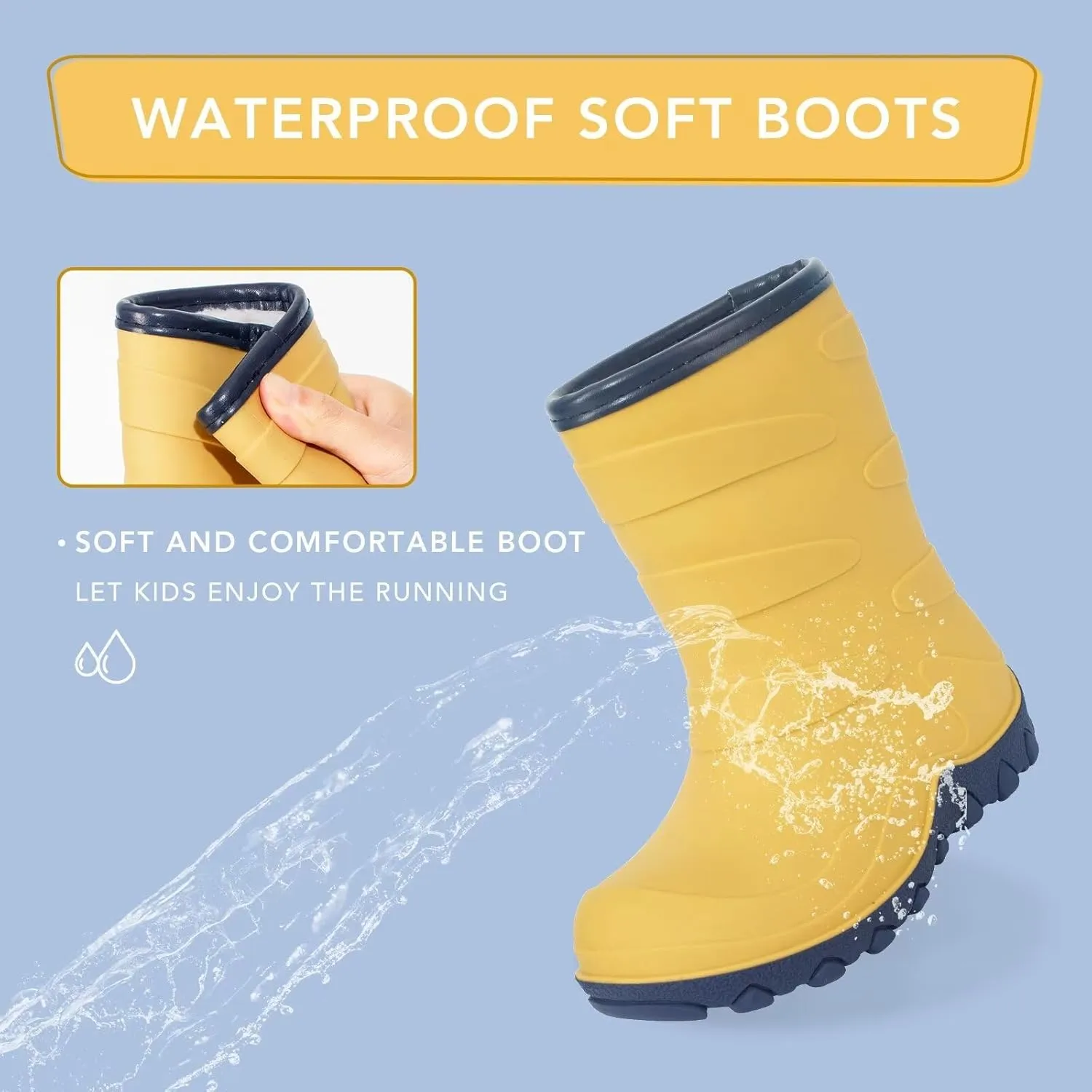 Kids Winter Rain Boots, Insulated Warm Snow Boots, Children Waterproof Mud Boots for Boys and Girls, Toddler/Little Kid/Big Kid