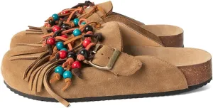 KIKIVIVI Suede Clogs for Women Colorful Fringe Soft Footbed Leather Cork Classic Waterproof Mules Pull On Slippers Sandals