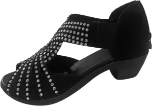 Ladies Fashion Summer Retro Suede Rhinestone Decoration Open Toe Back Zipper Thick High Heel Sandals Outdoor Shoes Women