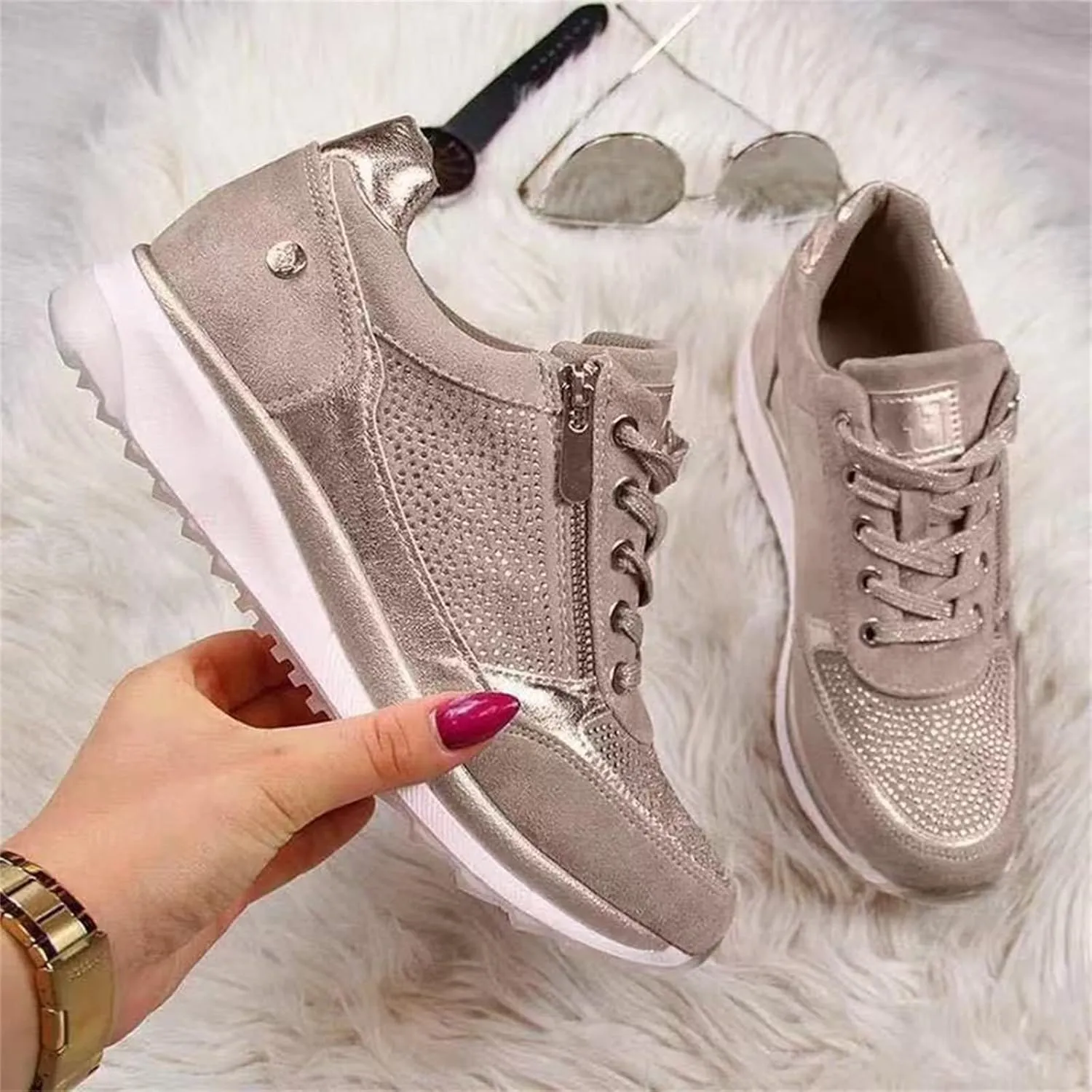 Ladmiple Sneakers For Women Walking Shoes Comfortable Slip on Fashion Casual Dressy Summer Low Top Platform Flats Loafer