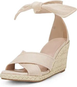 LAICIGO Women's Lace Up Espadrille Wedge Sandals Open Toe Platform Ankle Strap Summer Dress Shoes