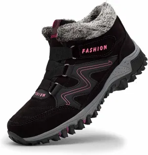 LAVAEGG Women's Winter Thermal Snowy Villi Leather Ankle Boots Fashion high top Boots Outdoor Walking Shoes Non-Slip Hiking Shoes