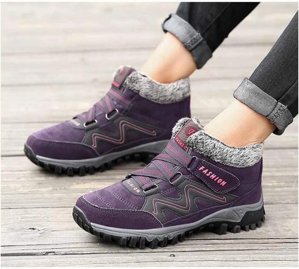 LAVAEGG Women's Winter Thermal Snowy Villi Leather Ankle Boots Fashion high top Boots Outdoor Walking Shoes Non-Slip Hiking Shoes