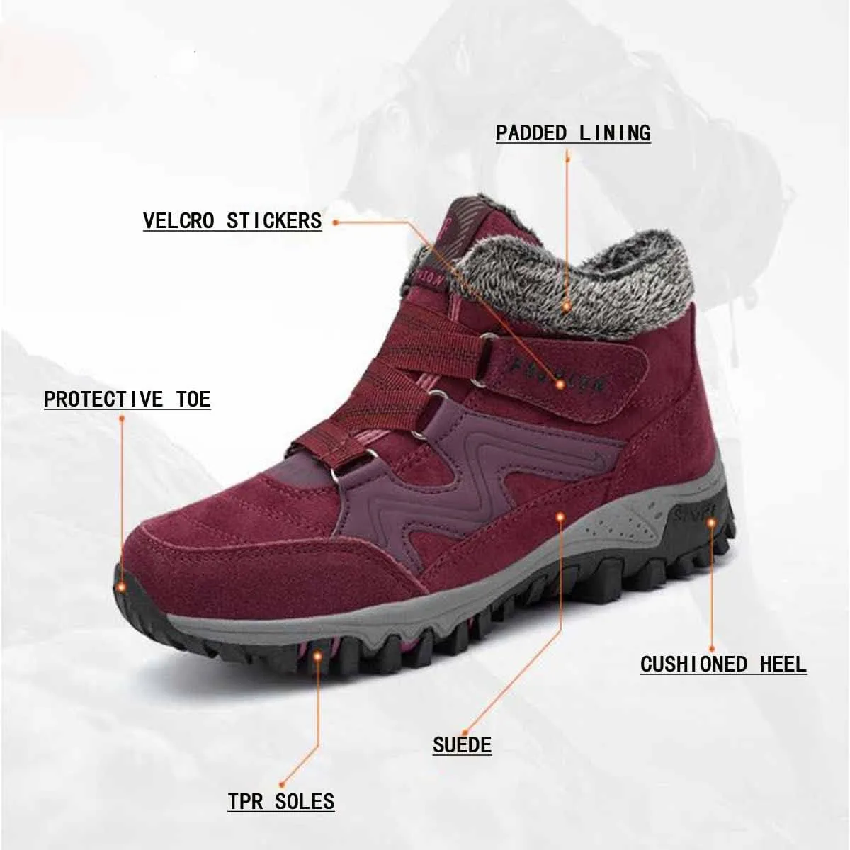 LAVAEGG Women's Winter Thermal Snowy Villi Leather Ankle Boots Fashion high top Boots Outdoor Walking Shoes Non-Slip Hiking Shoes