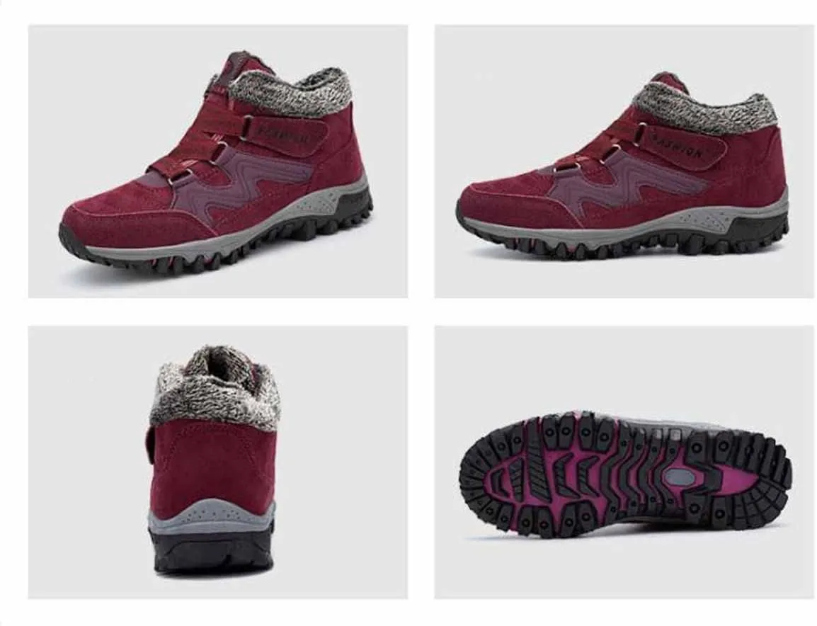 LAVAEGG Women's Winter Thermal Snowy Villi Leather Ankle Boots Fashion high top Boots Outdoor Walking Shoes Non-Slip Hiking Shoes