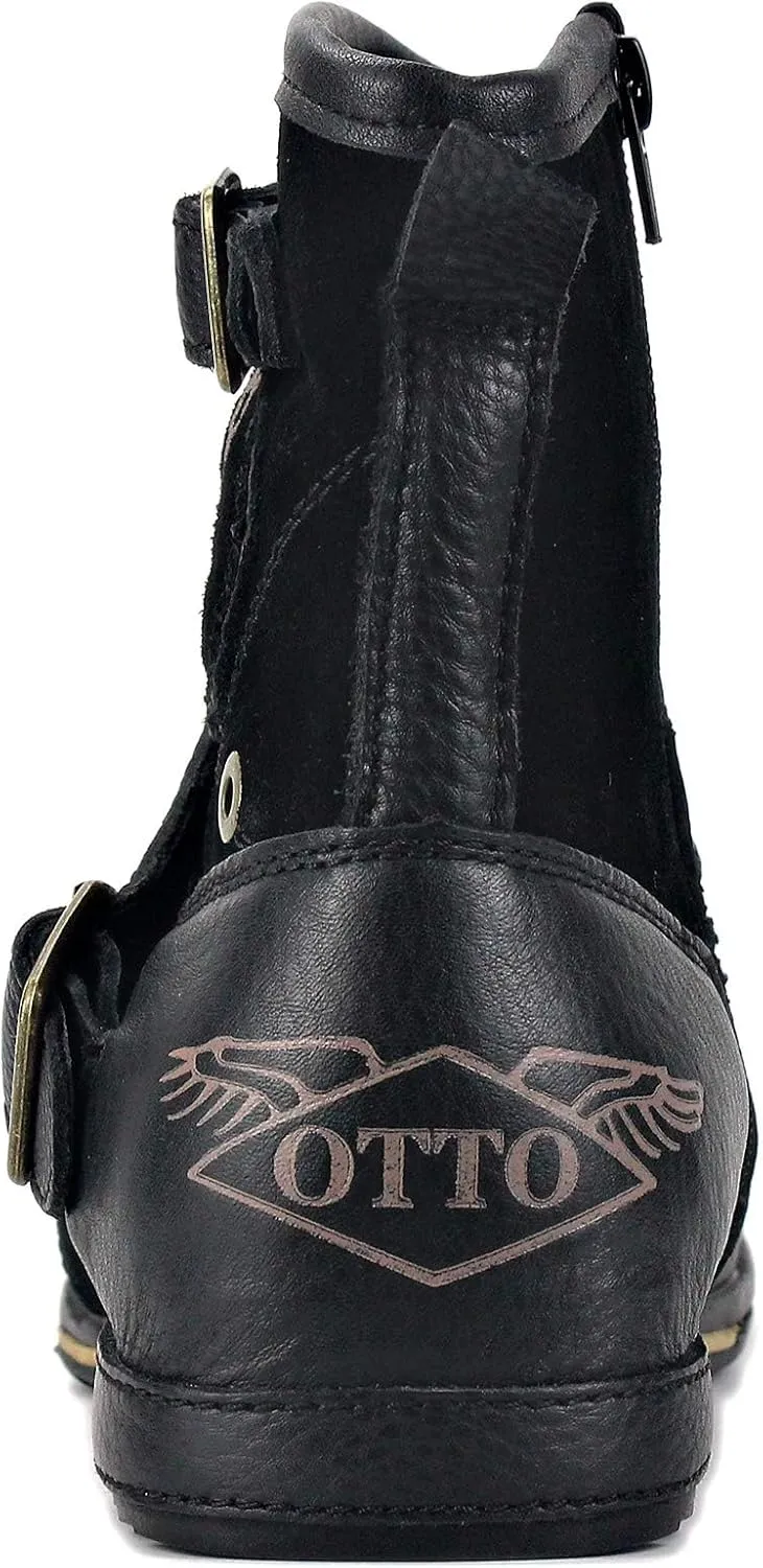 Leather Casual Motorcycle Combat Hiking Dress Ankle Boots for Men with Side Zipper CD-5008-1-N-S