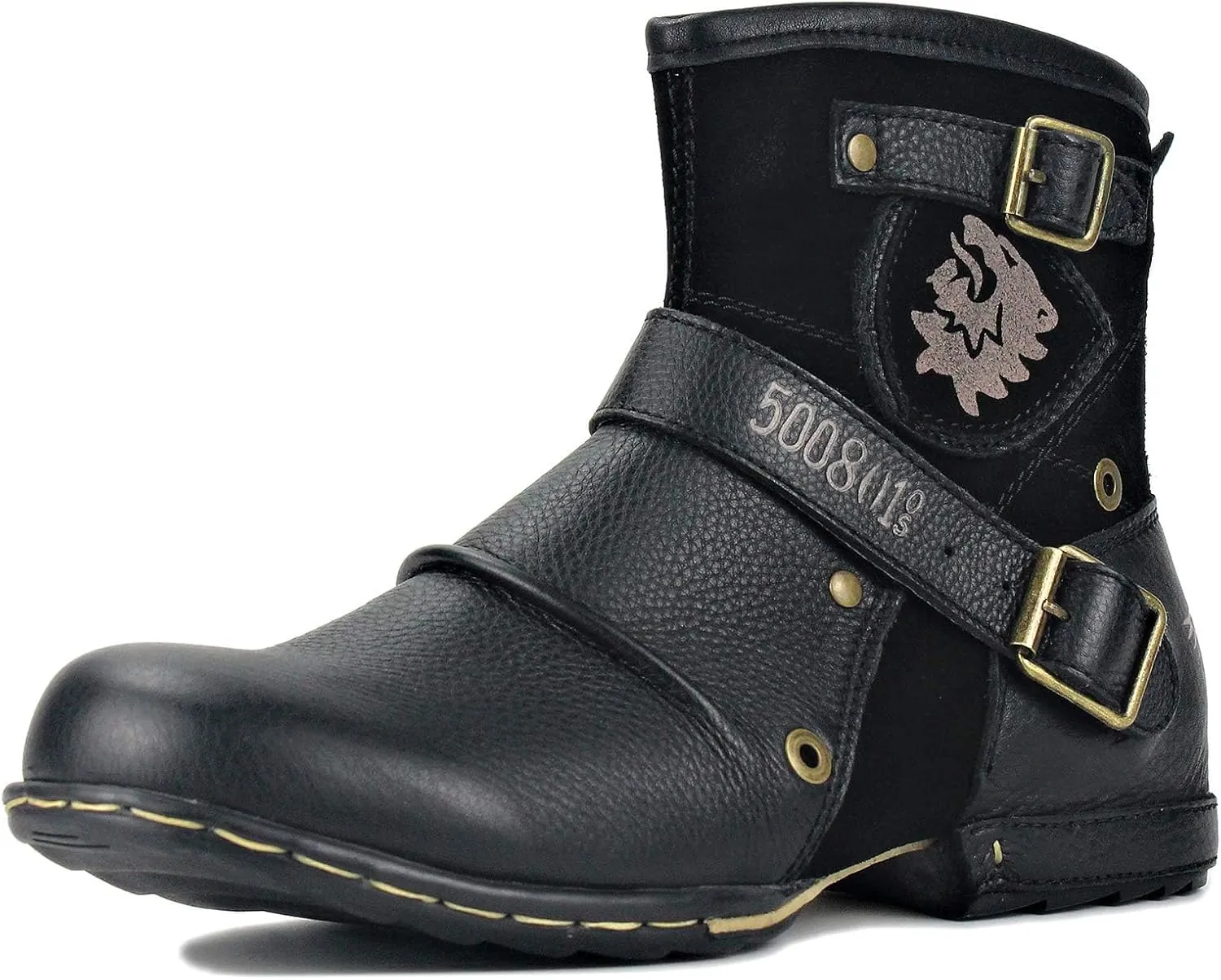 Leather Casual Motorcycle Combat Hiking Dress Ankle Boots for Men with Side Zipper CD-5008-1-N-S