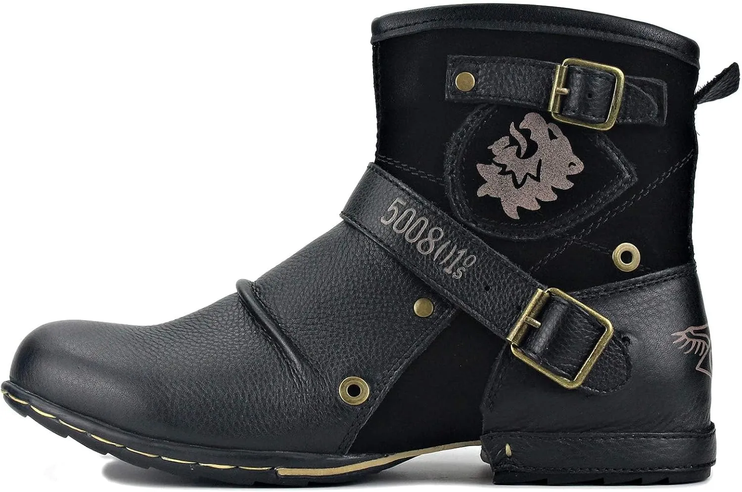 Leather Casual Motorcycle Combat Hiking Dress Ankle Boots for Men with Side Zipper CD-5008-1-N-S