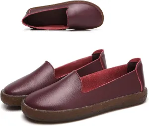 Leather Slip on Loafers for Women Comfortable Round Toe Soft Bottom Driving Work Flat Boat Shoes Breathable Soft Nurse Walking Shoes