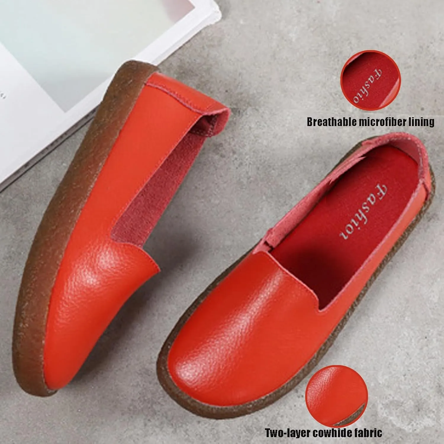 Leather Slip on Loafers for Women Comfortable Round Toe Soft Bottom Driving Work Flat Boat Shoes Breathable Soft Nurse Walking Shoes