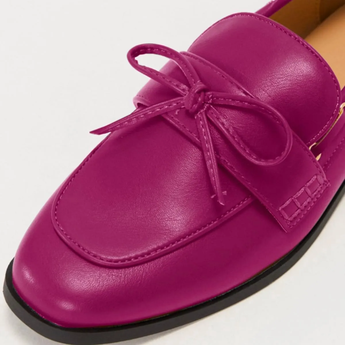 LEHOOR Women Square Closed Toe Flats Bow Slip On Flat Penny Loafer Matte Knotted Flat Shoes Comfort Two-Tone Oxford Loafers Office Ladies Work Daily Bass Coach Loafers Driver Club Spring 4-11 M US