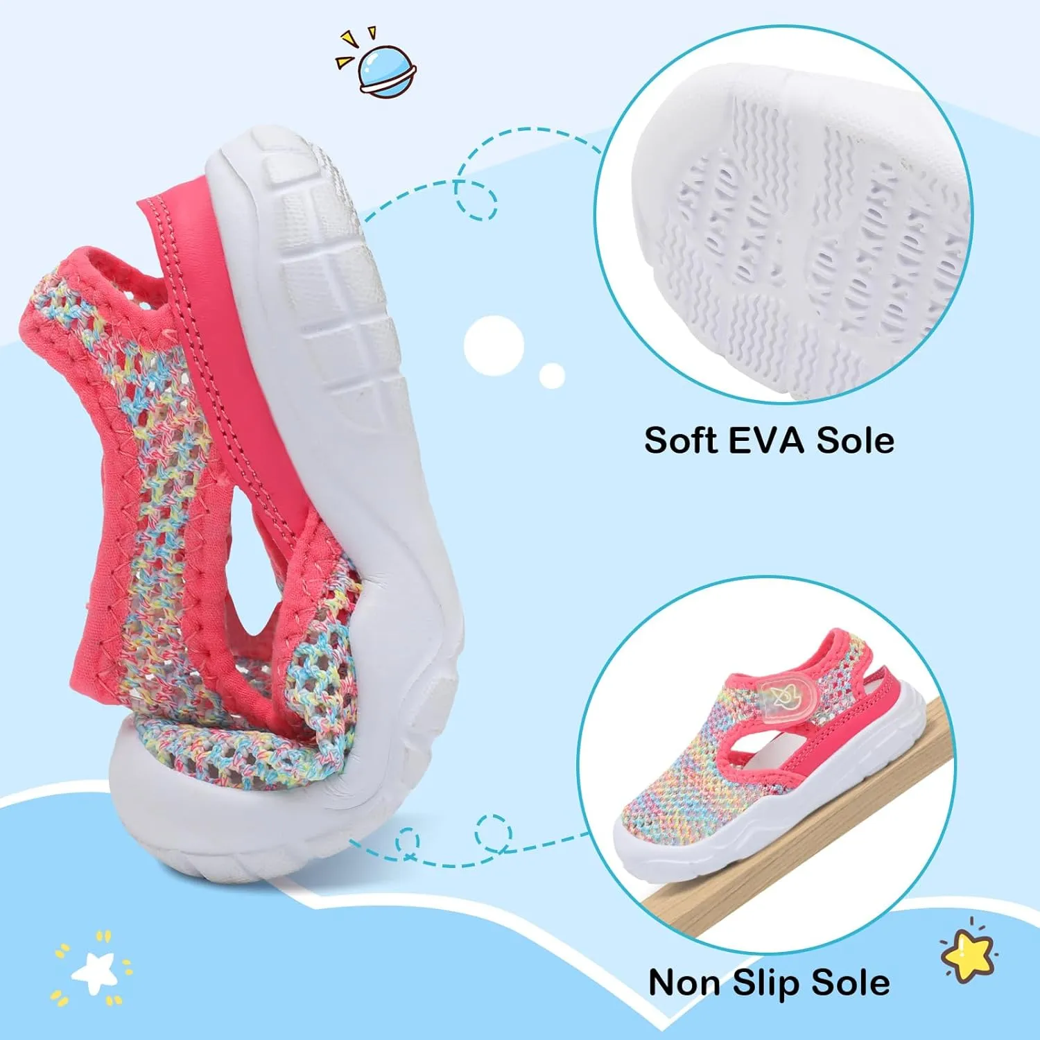LeIsfIt Toddler Sandals Boys Girls Wide Sandals Kids Water Sandals Barefoot Water Shoes for Beach Swim Lightweight Closed Toe Summer Sandals
