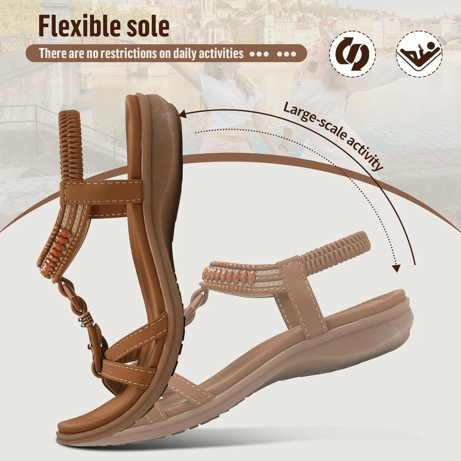 Littleplum Womens Sandals Comfort Arch Support Sandals Summer Walking Shoes Casual Ankle Elastic Flip Flops Shoes