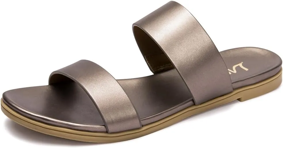 LM Women's Slide Sandals Two Band Slip On Flat Sandals Casual Summer Sandals