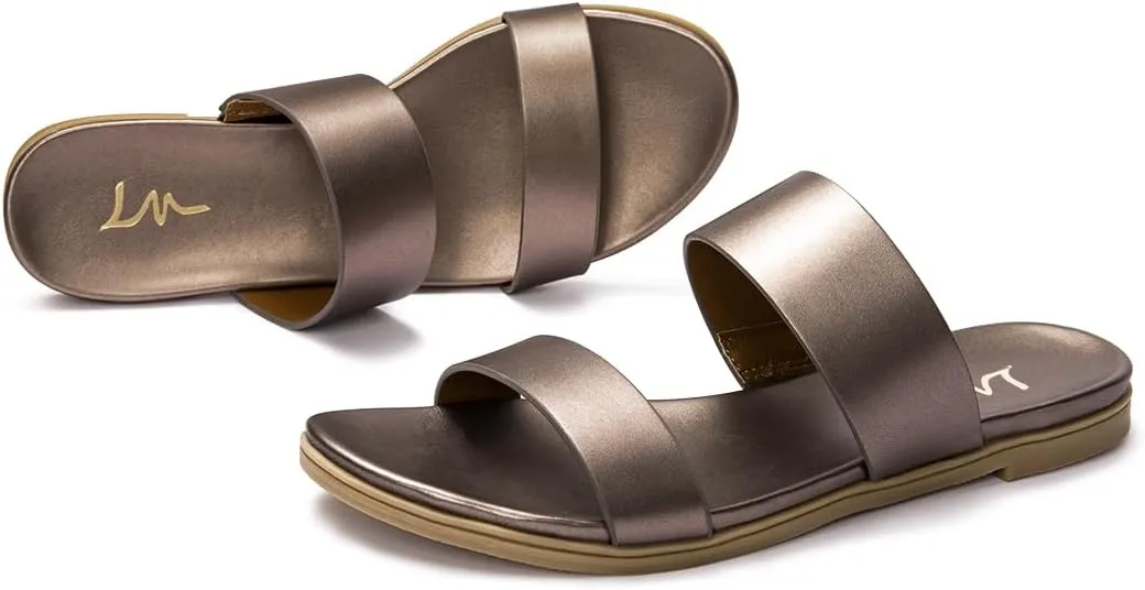 LM Women's Slide Sandals Two Band Slip On Flat Sandals Casual Summer Sandals