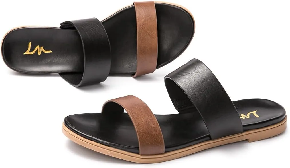LM Women's Slide Sandals Two Band Slip On Flat Sandals Casual Summer Sandals