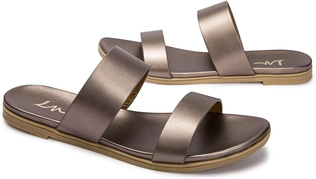 LM Women's Slide Sandals Two Band Slip On Flat Sandals Casual Summer Sandals