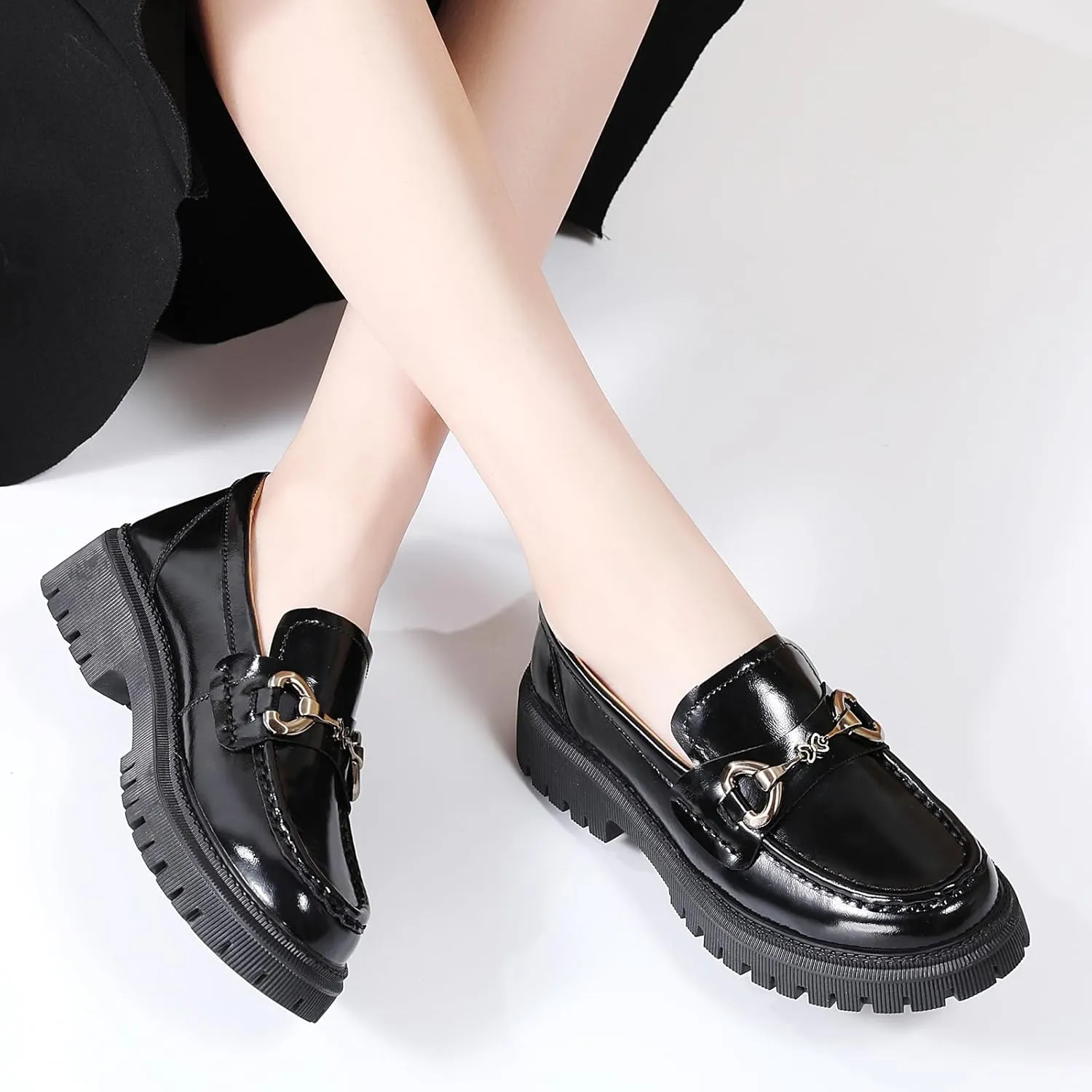 Loafers for Women Women's Loafers & Slip-ons Leather Platform Chunky Penny Shoes Business Casual Shoes Comfortable Dressy Office Work Shoes