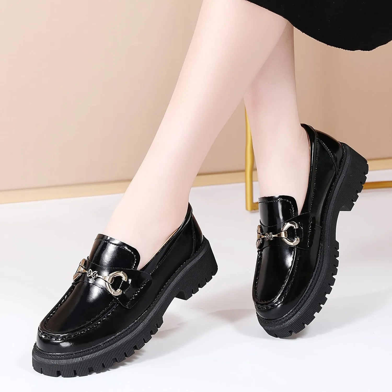 Loafers for Women Women's Loafers & Slip-ons Leather Platform Chunky Penny Shoes Business Casual Shoes Comfortable Dressy Office Work Shoes