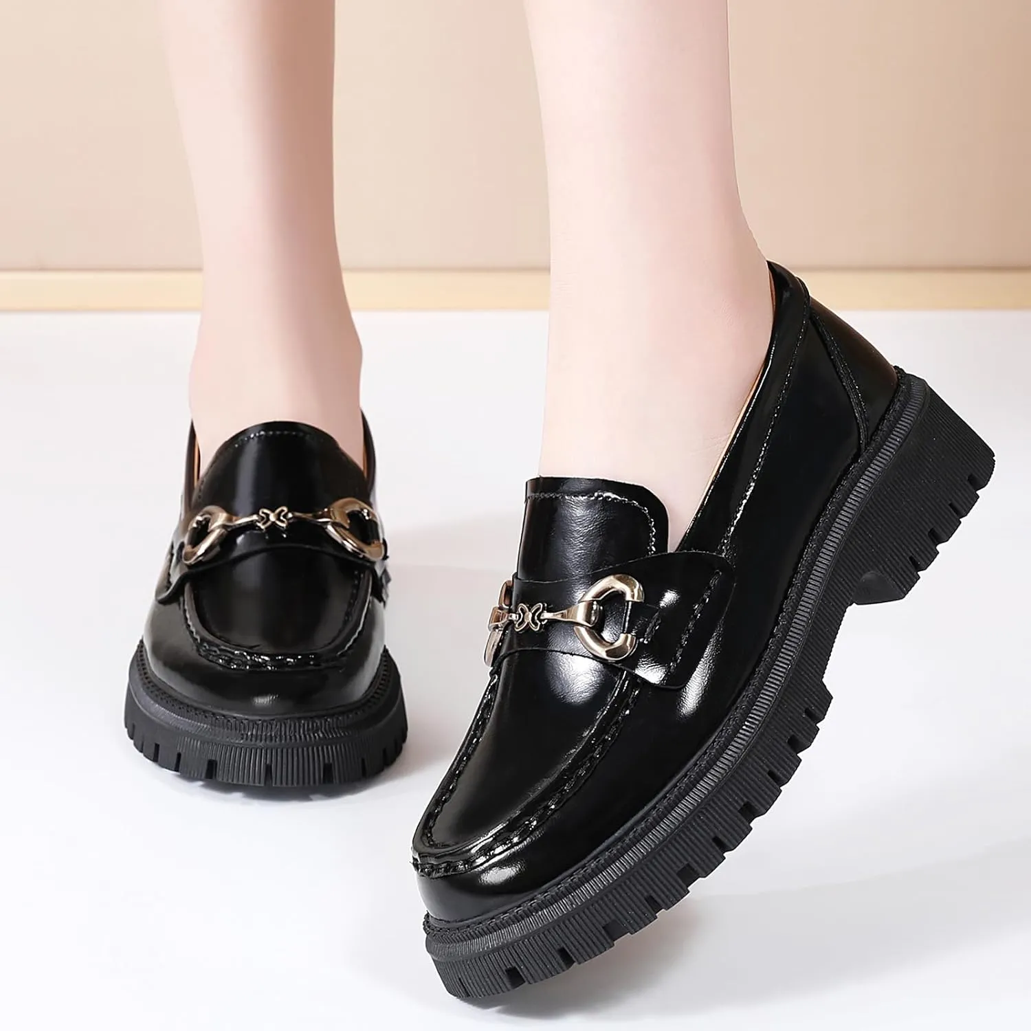 Loafers for Women Women's Loafers & Slip-ons Leather Platform Chunky Penny Shoes Business Casual Shoes Comfortable Dressy Office Work Shoes