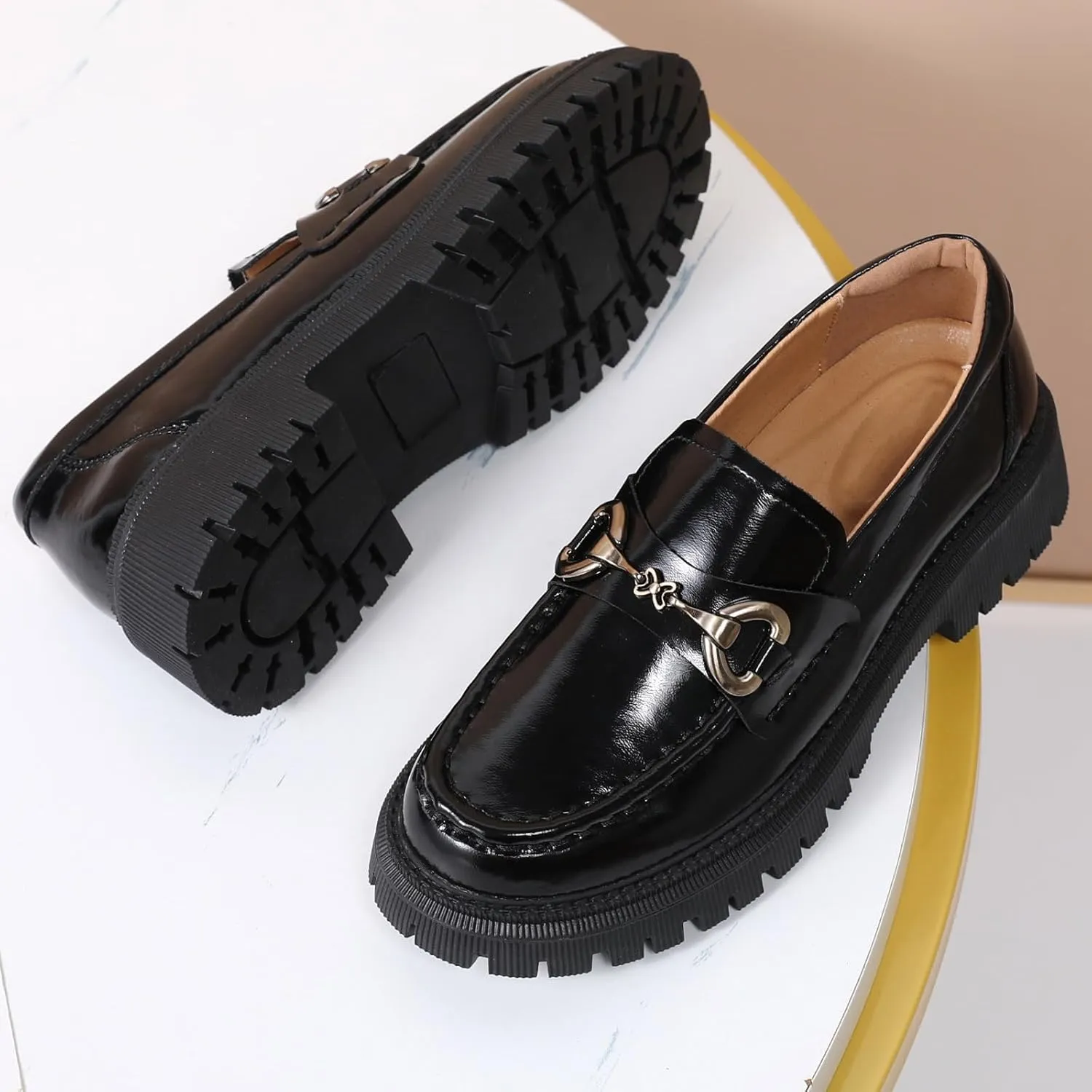 Loafers for Women Women's Loafers & Slip-ons Leather Platform Chunky Penny Shoes Business Casual Shoes Comfortable Dressy Office Work Shoes