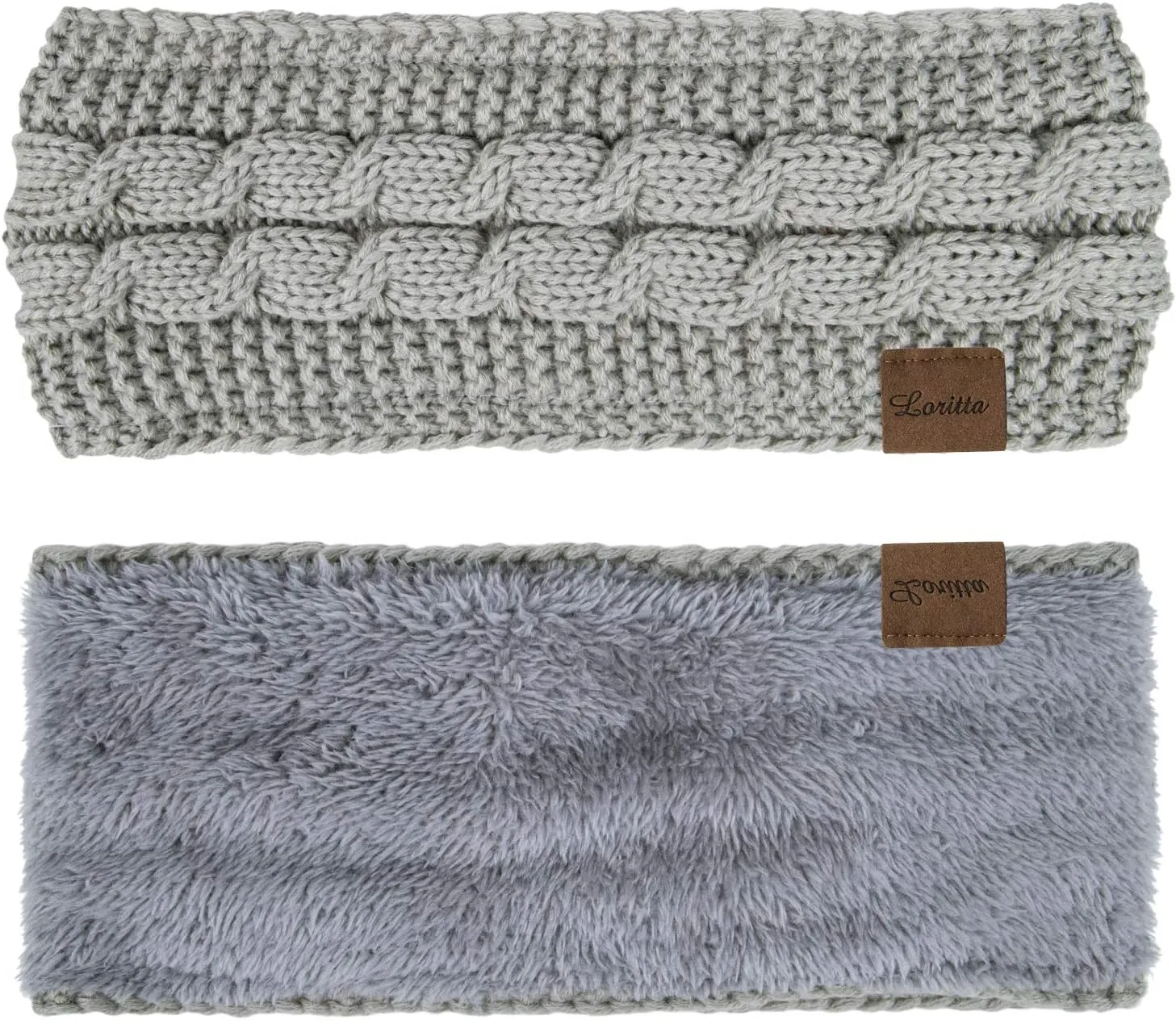 Loritta 2 Pack Headbands for Women Winter Warm Cable Knit Ear Warmer Thick Head Wrap Fuzzy Fleece Lined Gifts