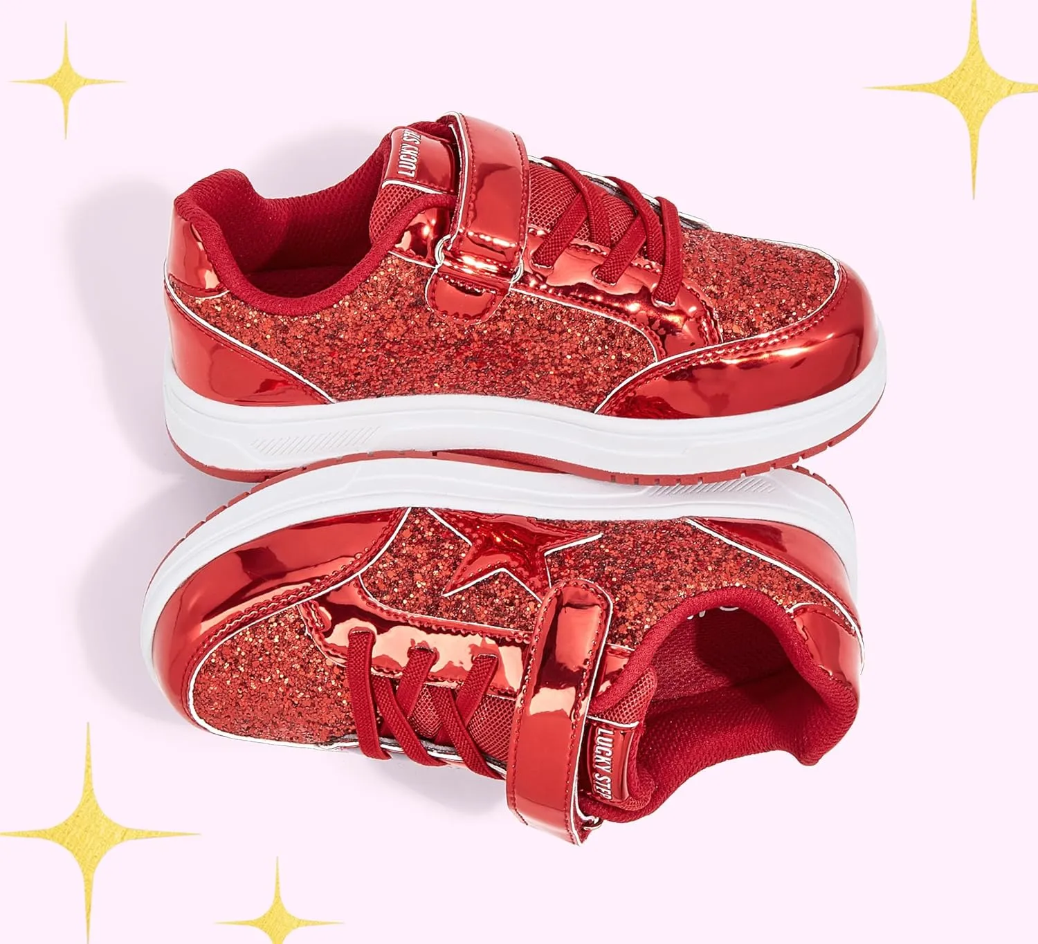 LUCKY STEP Kid's Glitter Walking Shoes Shiny Sparkly Sequins Fashion Sneakers Hook and Loop Athletic Unisex-Child Casual Running for Children/Boys/Girls