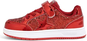 LUCKY STEP Kid's Glitter Walking Shoes Shiny Sparkly Sequins Fashion Sneakers Hook and Loop Athletic Unisex-Child Casual Running for Children/Boys/Girls