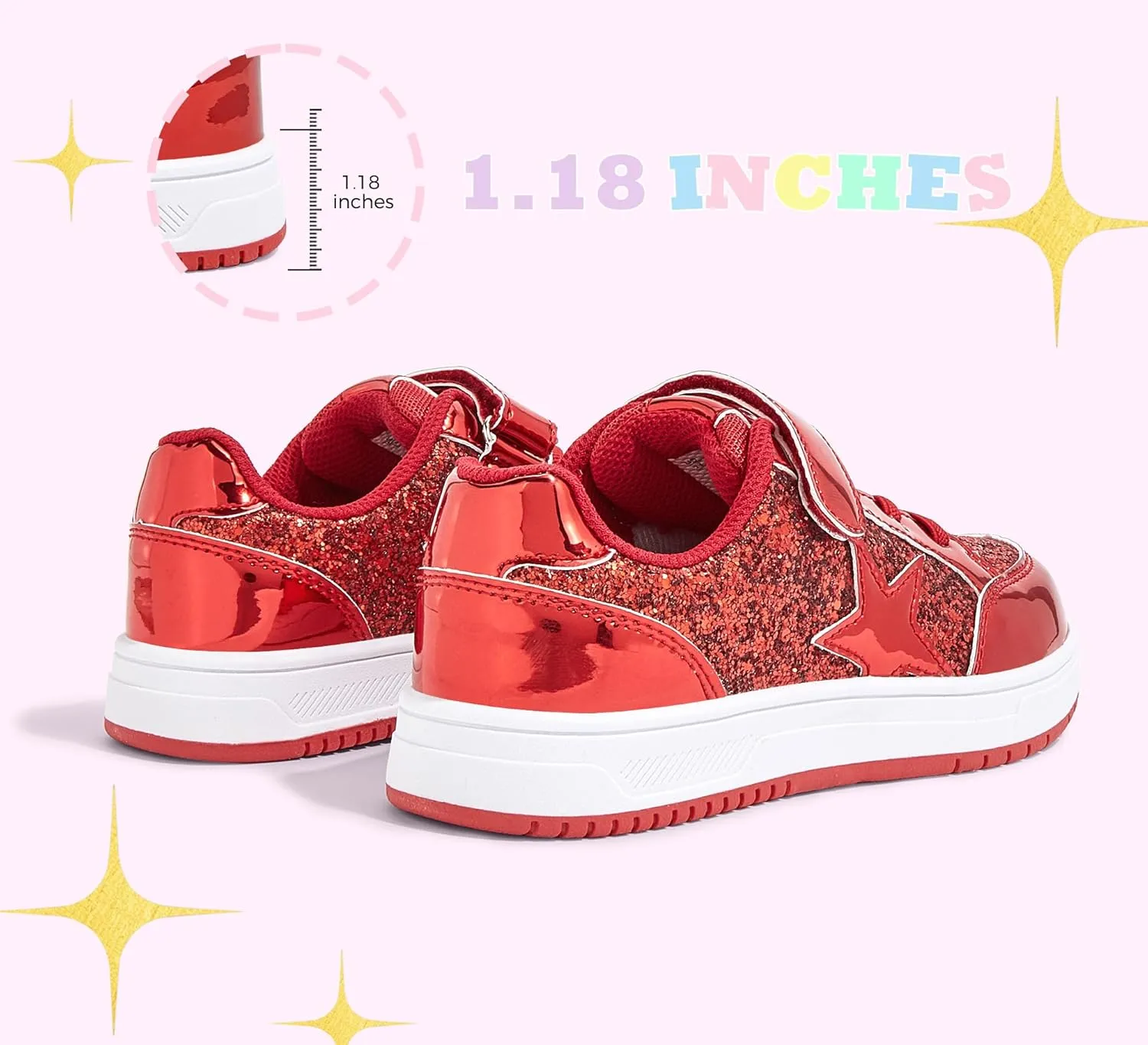 LUCKY STEP Kid's Glitter Walking Shoes Shiny Sparkly Sequins Fashion Sneakers Hook and Loop Athletic Unisex-Child Casual Running for Children/Boys/Girls