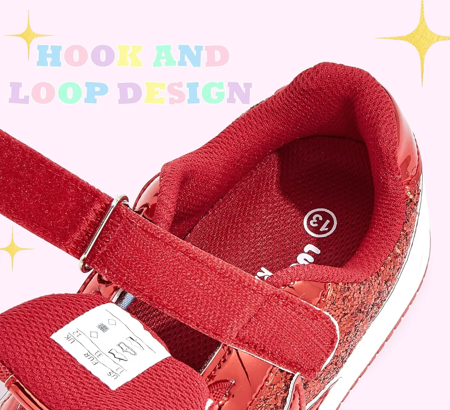 LUCKY STEP Kid's Glitter Walking Shoes Shiny Sparkly Sequins Fashion Sneakers Hook and Loop Athletic Unisex-Child Casual Running for Children/Boys/Girls
