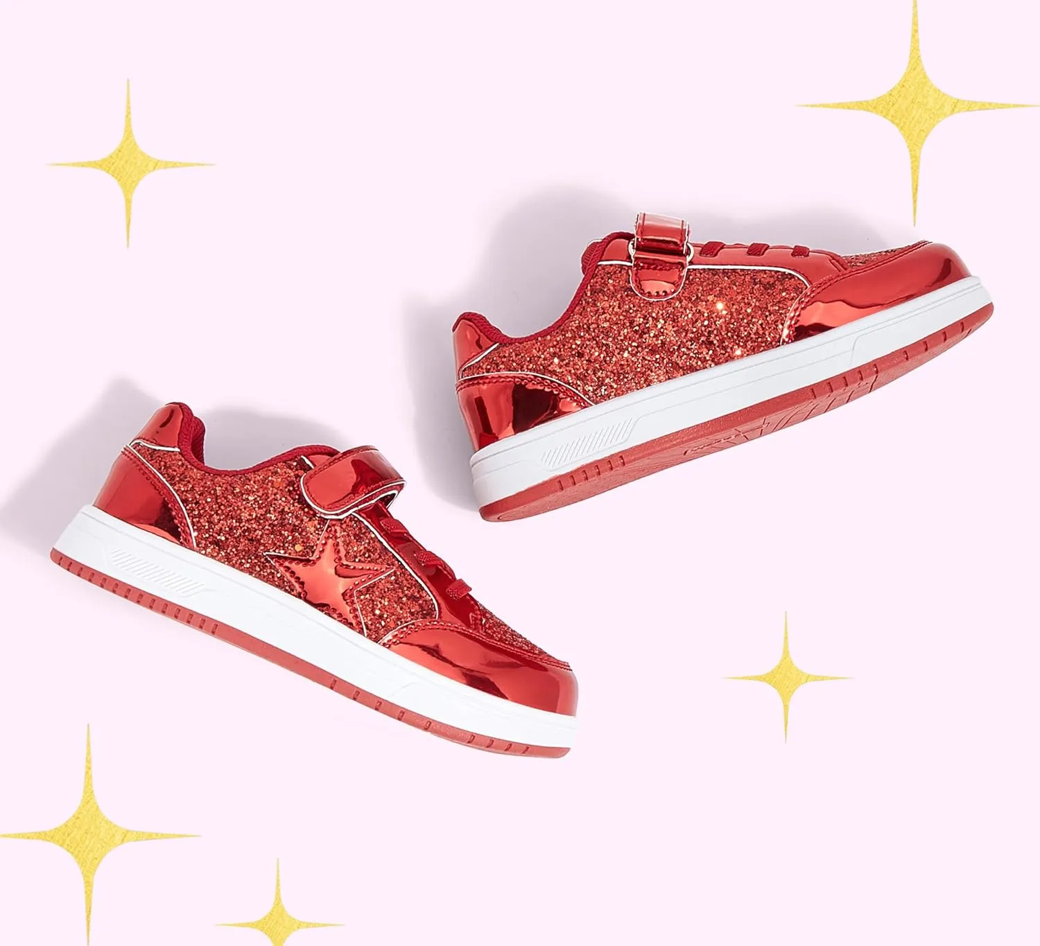 LUCKY STEP Kid's Glitter Walking Shoes Shiny Sparkly Sequins Fashion Sneakers Hook and Loop Athletic Unisex-Child Casual Running for Children/Boys/Girls