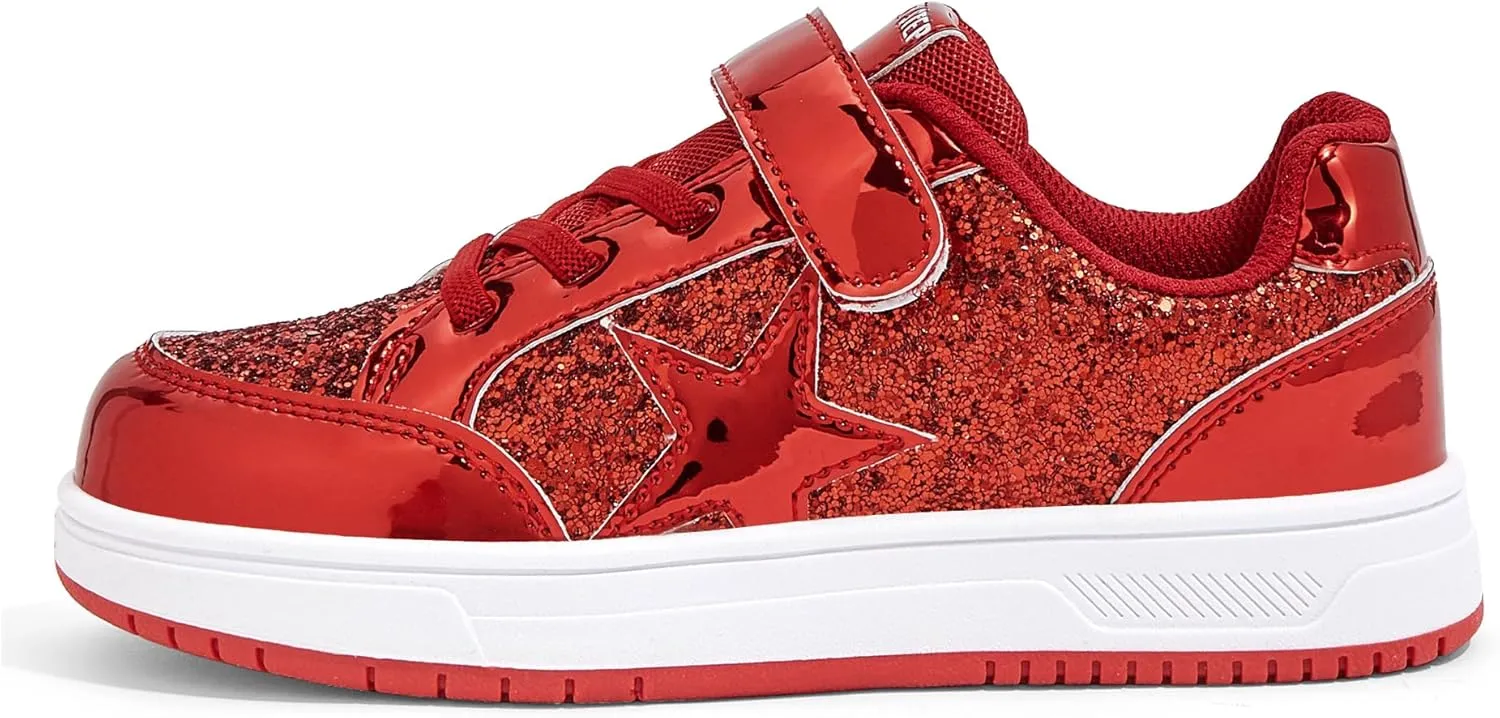 LUCKY STEP Kid's Glitter Walking Shoes Shiny Sparkly Sequins Fashion Sneakers Hook and Loop Athletic Unisex-Child Casual Running for Children/Boys/Girls