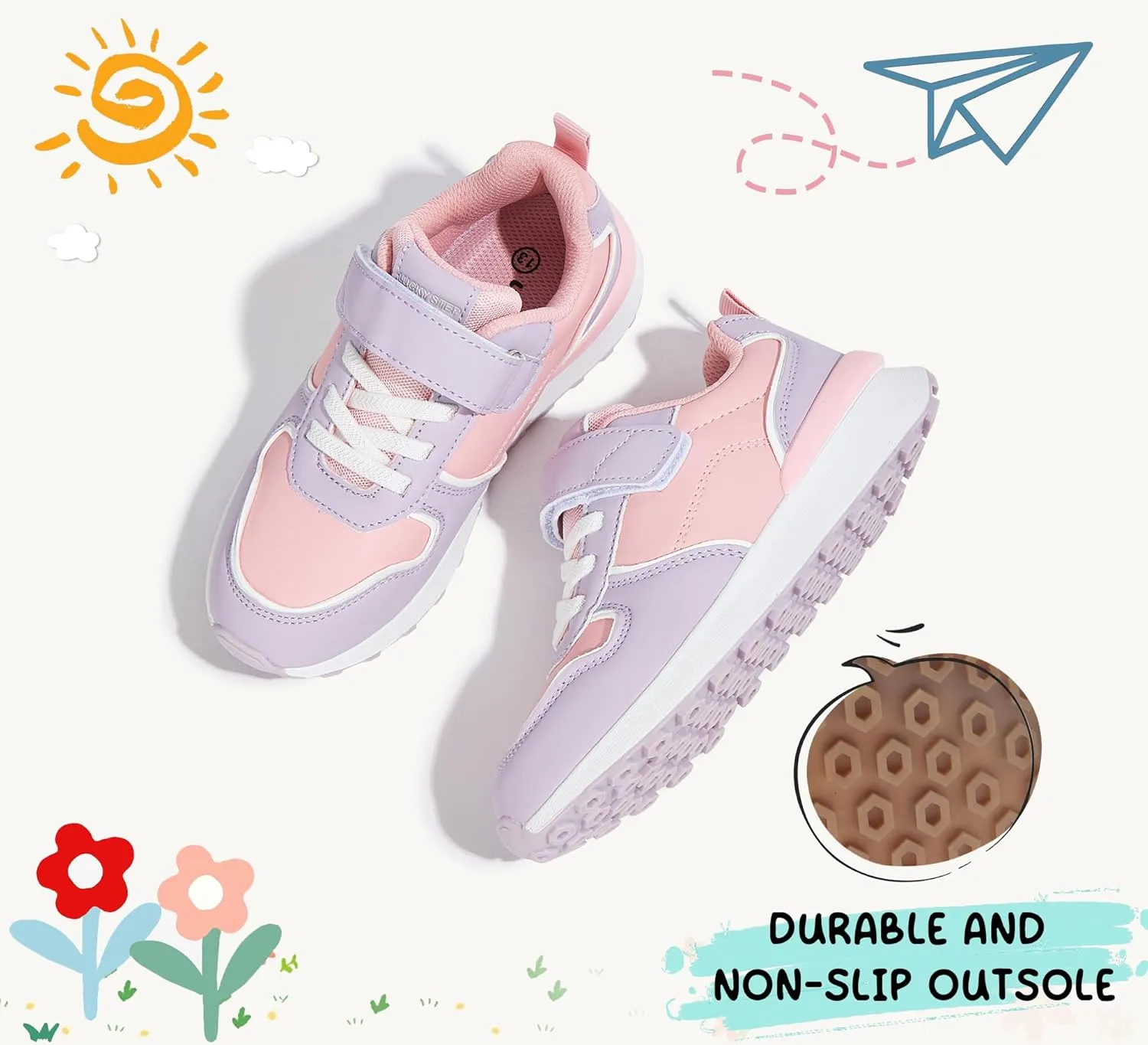 LUCKY STEP Kids Sneakers for Girls Boys Running Non-Slip Tennis Casual Walking Shoes Hook and Loop Unisex-Child Storybook Shoes for Big Kids, Little Kids & Toddlers