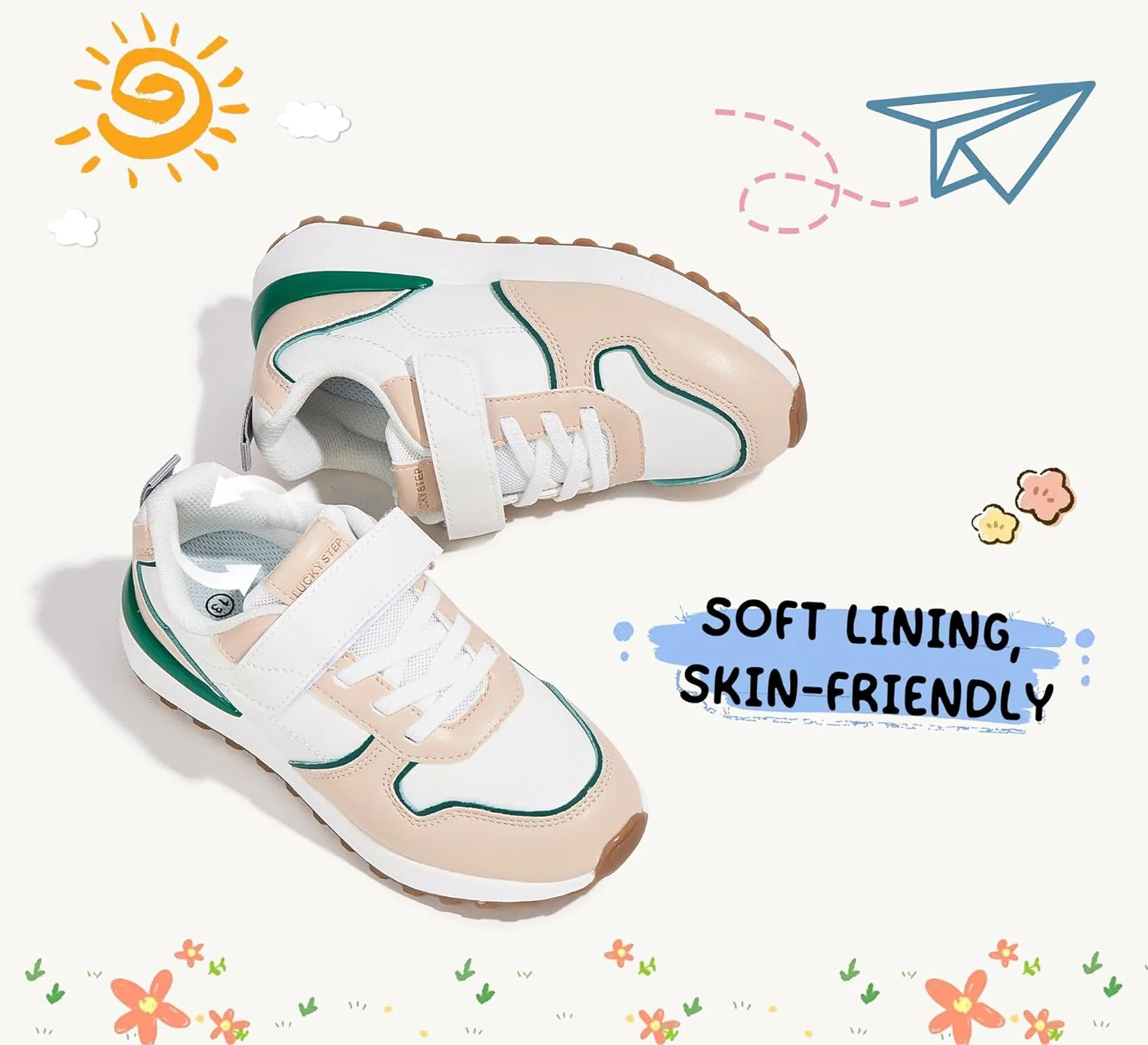 LUCKY STEP Kids Sneakers for Girls Boys Running Non-Slip Tennis Casual Walking Shoes Hook and Loop Unisex-Child Storybook Shoes for Big Kids, Little Kids & Toddlers