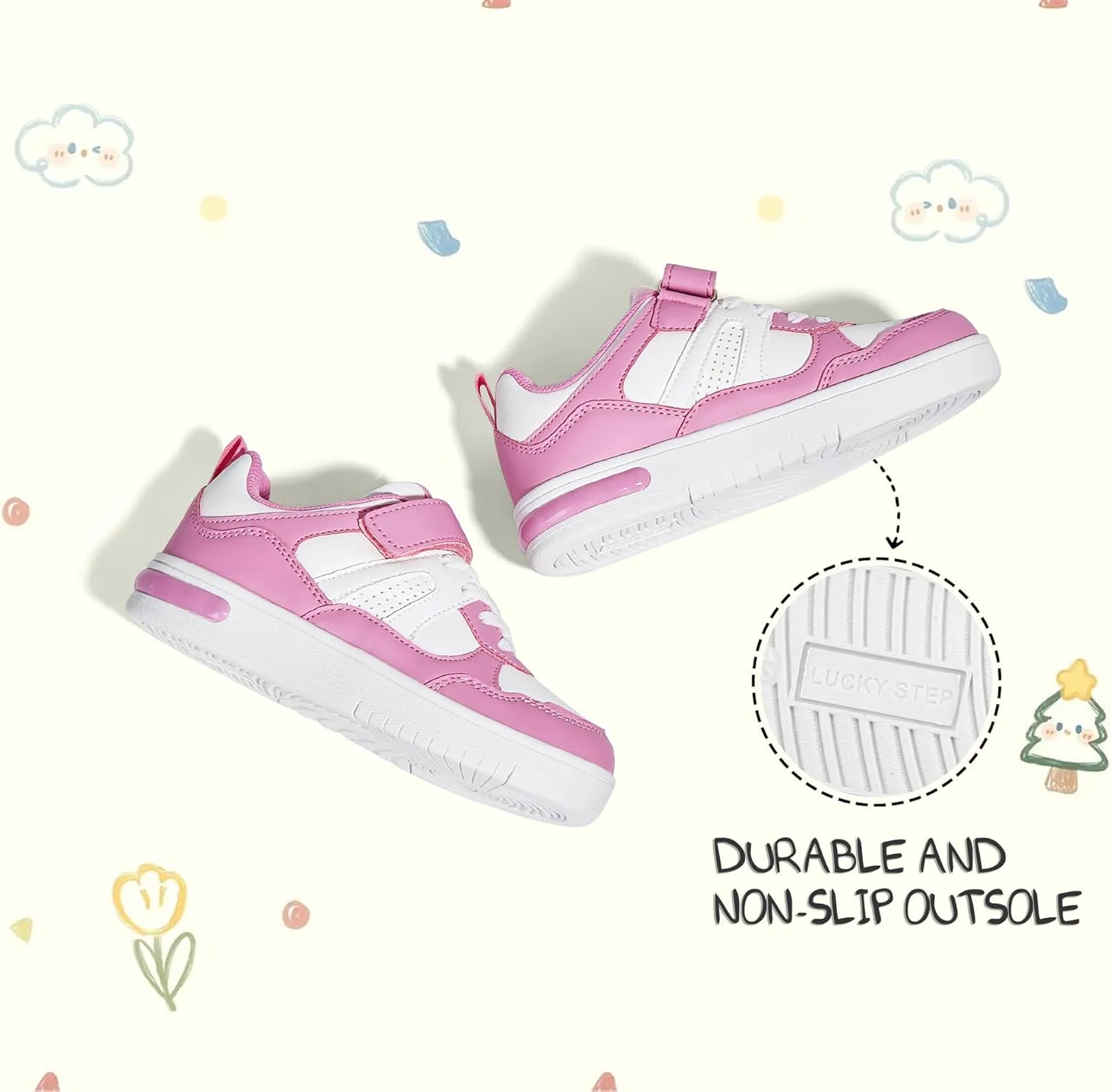 LUCKY STEP Kid's Sneakers School Running Loafers Low Top Walking Tennis Casual Shoes Strap Athletic Fashion Sneakers for Children/Boys/Girls