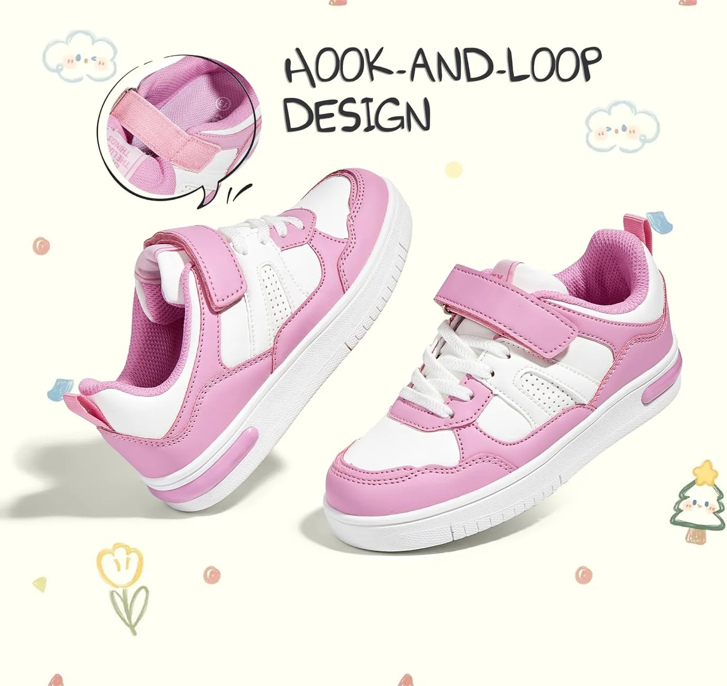 LUCKY STEP Kid's Sneakers School Running Loafers Low Top Walking Tennis Casual Shoes Strap Athletic Fashion Sneakers for Children/Boys/Girls
