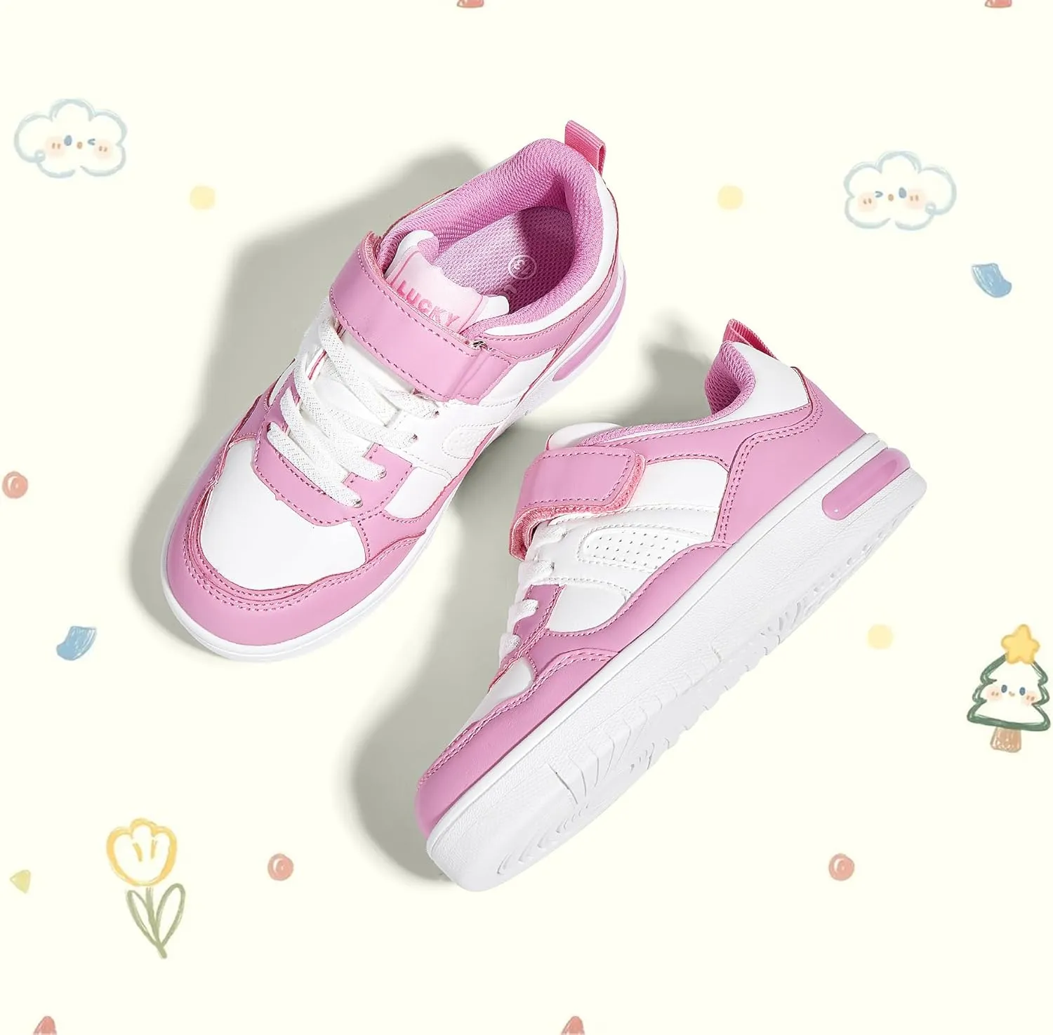 LUCKY STEP Kid's Sneakers School Running Loafers Low Top Walking Tennis Casual Shoes Strap Athletic Fashion Sneakers for Children/Boys/Girls