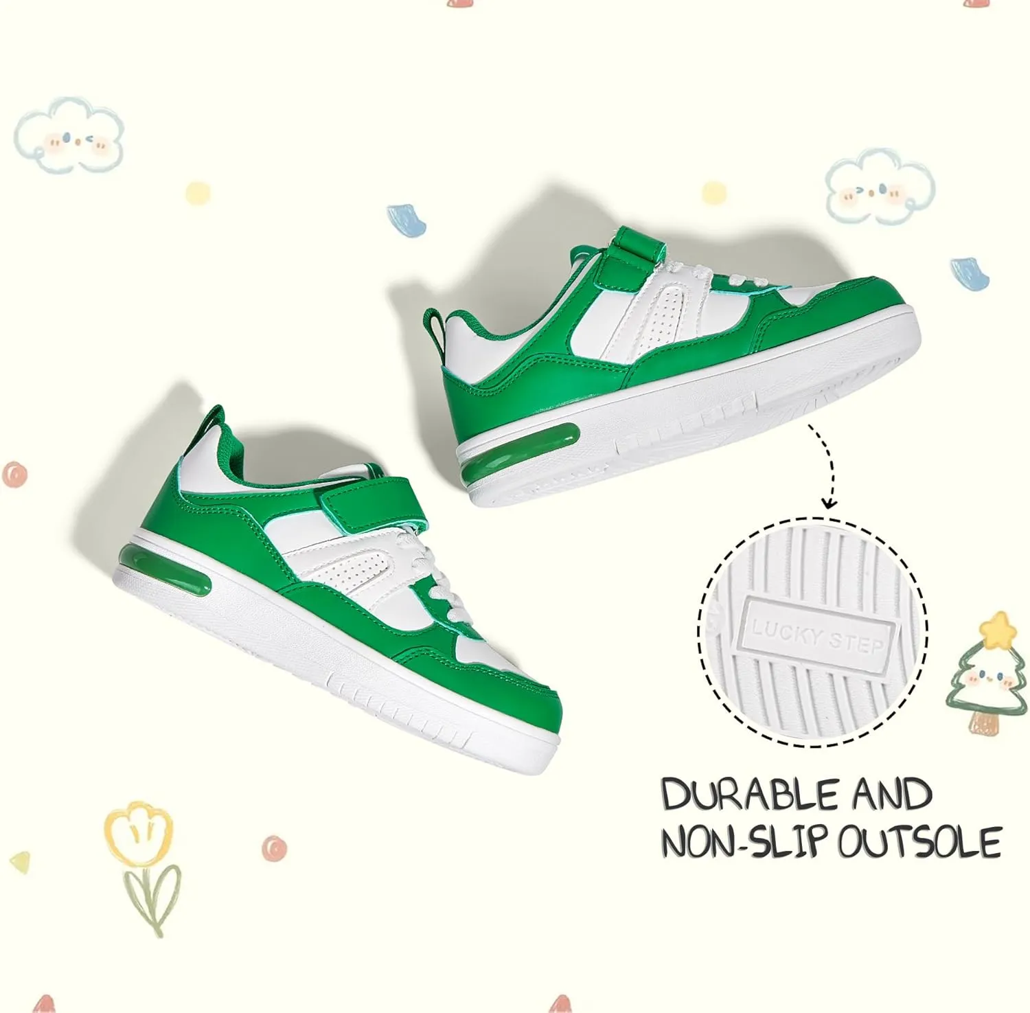 LUCKY STEP Kid's Sneakers School Running Loafers Low Top Walking Tennis Casual Shoes Strap Athletic Fashion Sneakers for Children/Boys/Girls