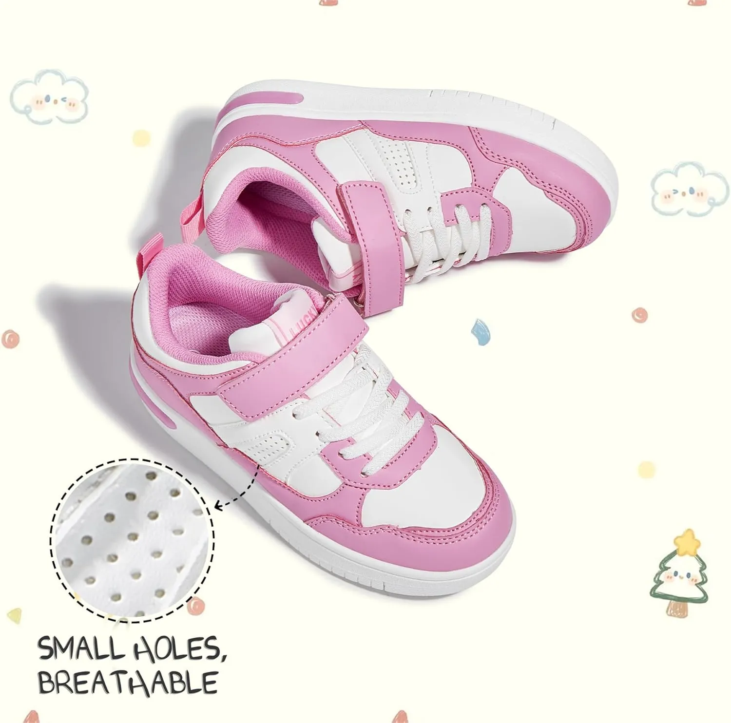 LUCKY STEP Kid's Sneakers School Running Loafers Low Top Walking Tennis Casual Shoes Strap Athletic Fashion Sneakers for Children/Boys/Girls