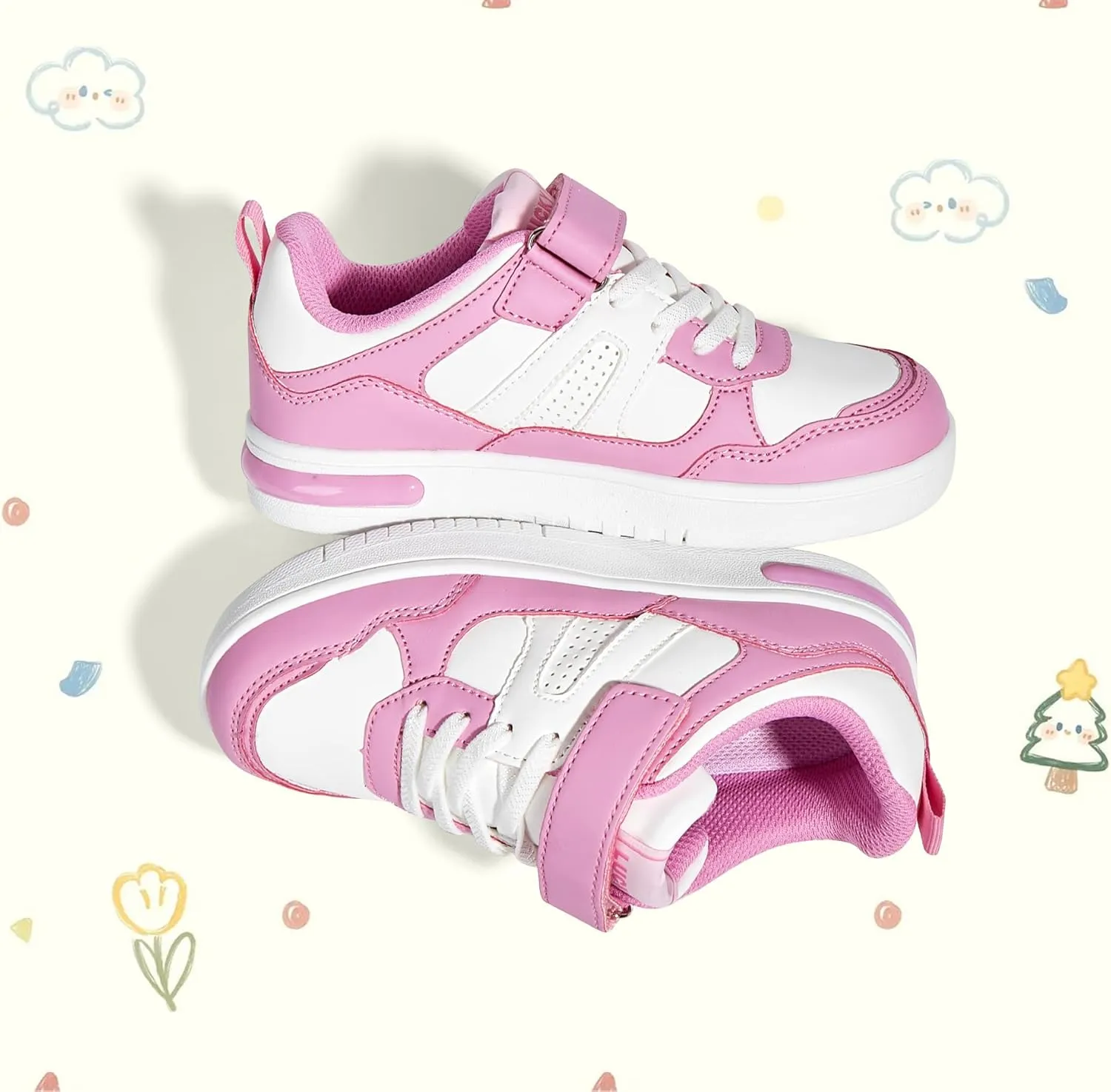 LUCKY STEP Kid's Sneakers School Running Loafers Low Top Walking Tennis Casual Shoes Strap Athletic Fashion Sneakers for Children/Boys/Girls