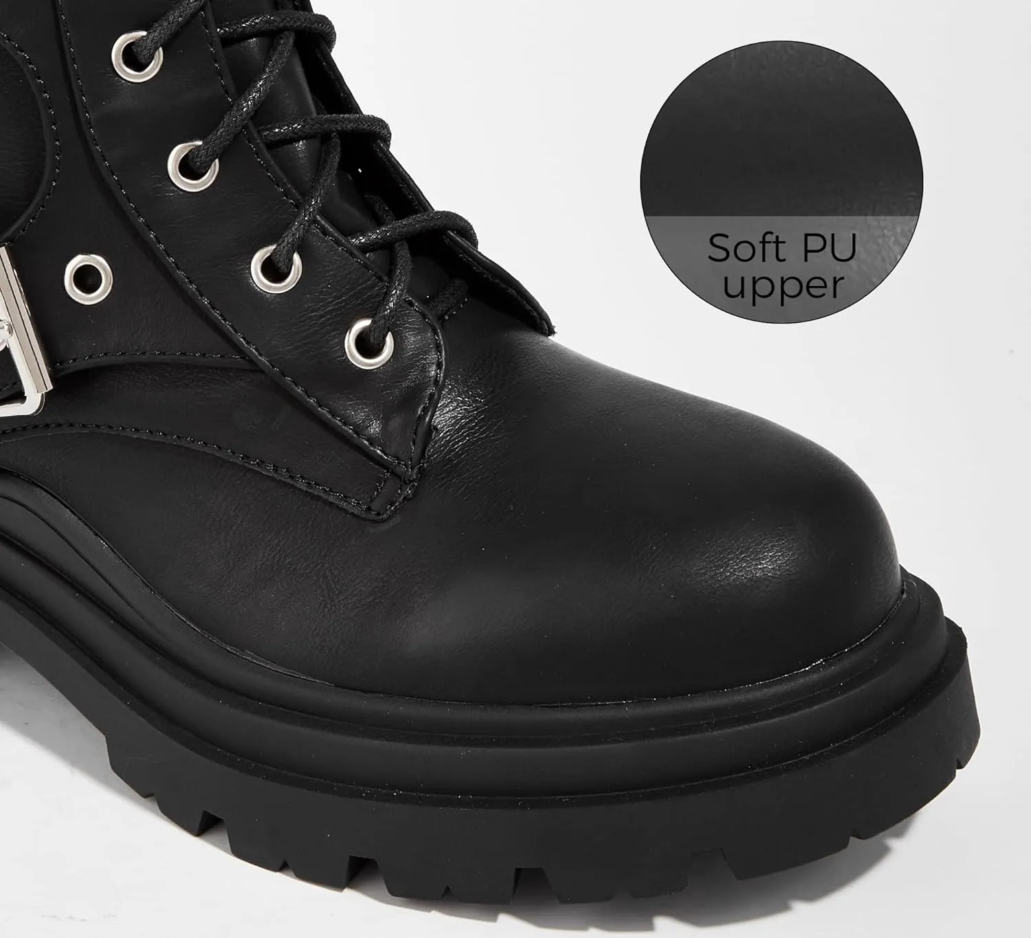LUCKY STEP Women's Combat Boots-Platform Chunky Mid Calf Boots Ankle Booties Motorcycle Side Zipper Buckles Goth Booties