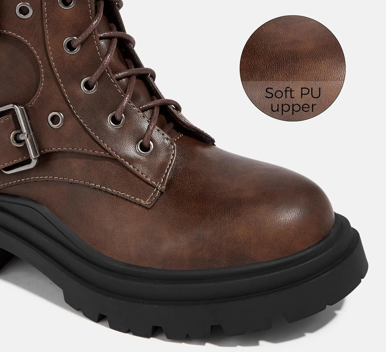 LUCKY STEP Women's Combat Boots-Platform Chunky Mid Calf Boots Ankle Booties Motorcycle Side Zipper Buckles Goth Booties