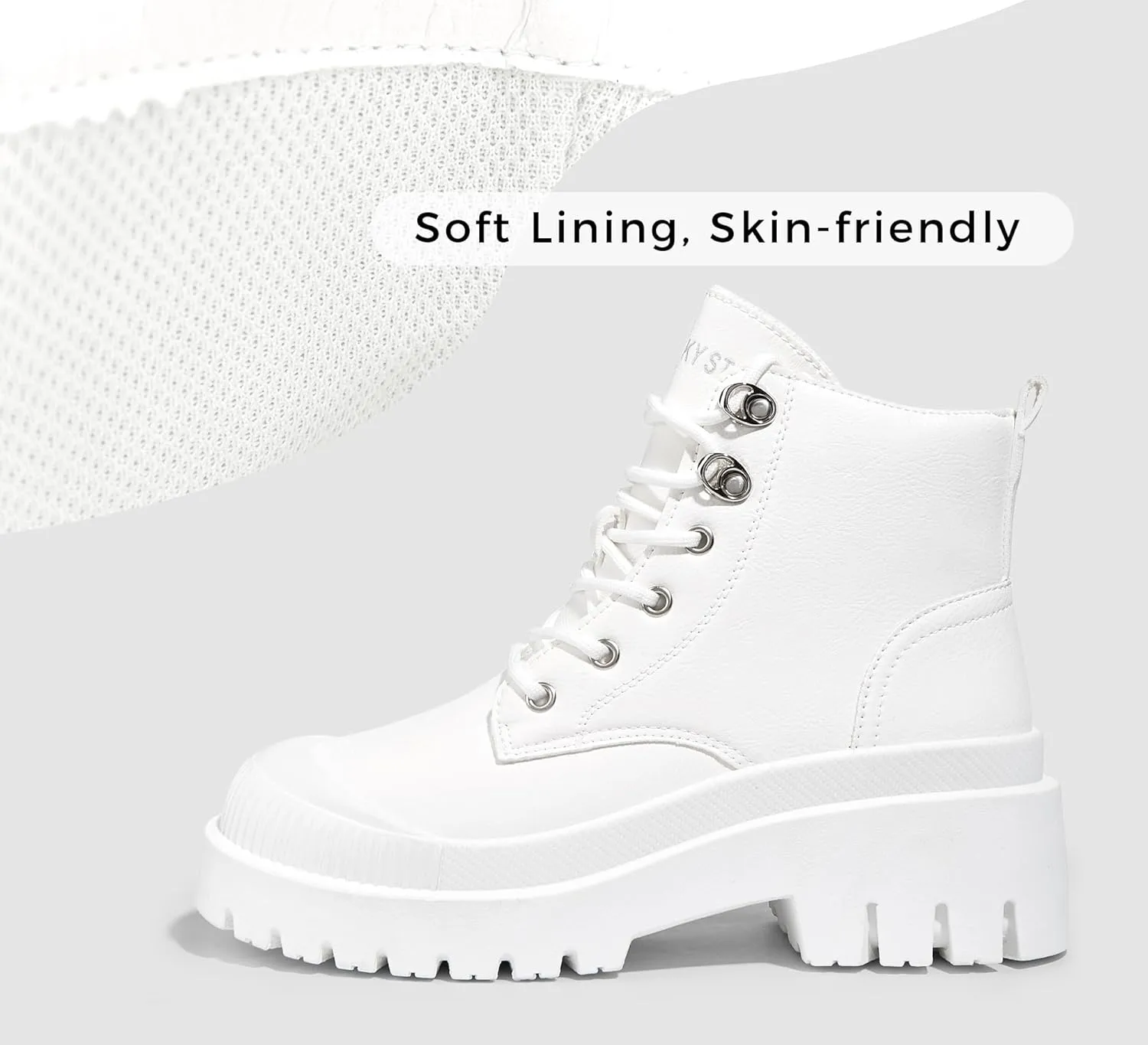 LUCKY STEP Women's Platform Ankle Boots Zipper Fashion Combat Thick Lug Sole Durable Chunky Wedge Booties Shoes
