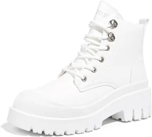 LUCKY STEP Women's Platform Ankle Boots Zipper Fashion Combat Thick Lug Sole Durable Chunky Wedge Booties Shoes