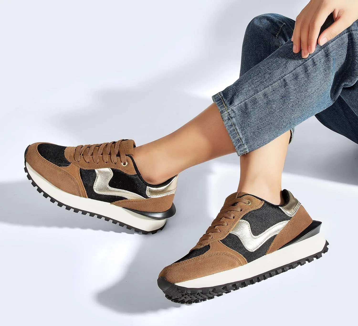 LUCKY STEP Women's Platform Fashion Sneakers Tennis Retro Walking Casual Trainers Stylish Durable Deluxe Skate Running Shoes