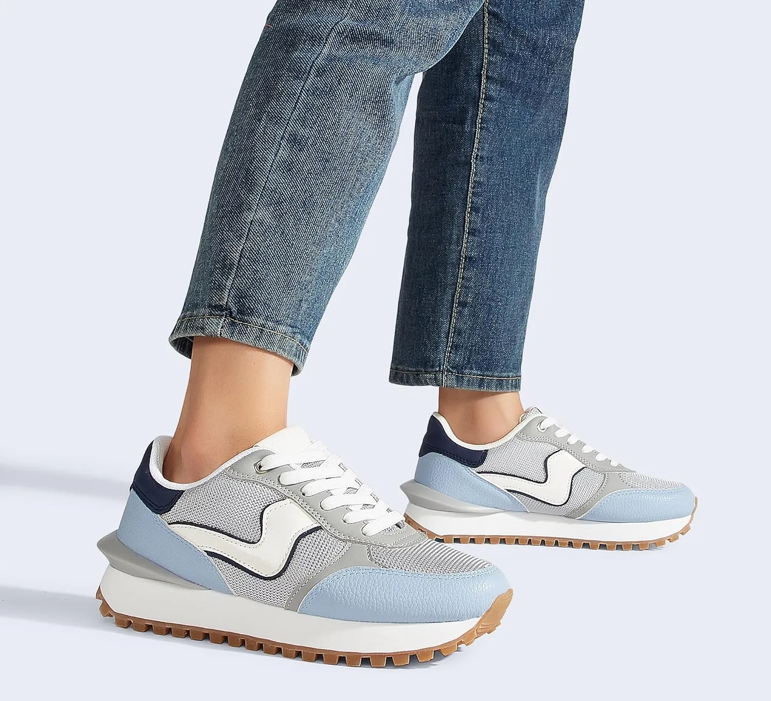 LUCKY STEP Women's Platform Fashion Sneakers Tennis Retro Walking Casual Trainers Stylish Durable Deluxe Skate Running Shoes